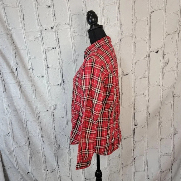 EVAN Picone red plaid Classic Button Down Blouse Relaxed Fit Womens Top - Picture 4 of 6